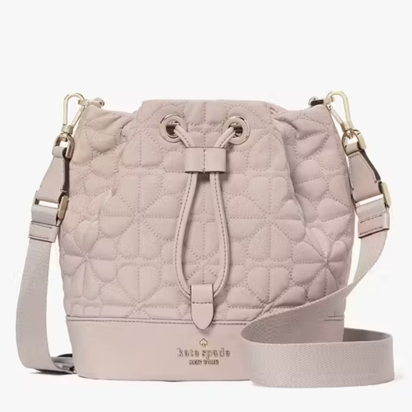 Spade Flower Grey Quilted Fabic Bucket Bag - Picture 2 of 5